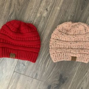 C.C. hats red and pink
